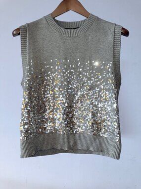 Seventy Venezia Gray Sequin Sweater Vest Women's Size L